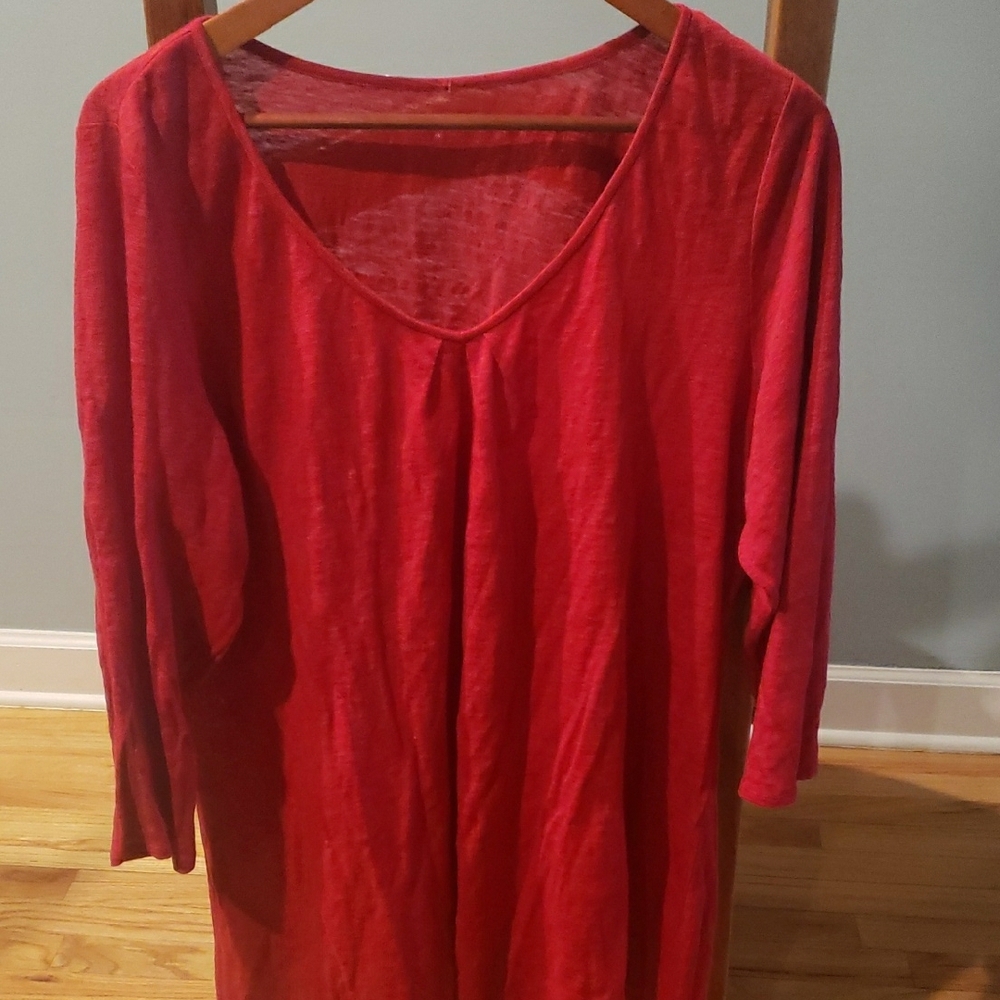 Eileen Fisher Red Tunic Long Sleeve Relaxed Top New Without Tag